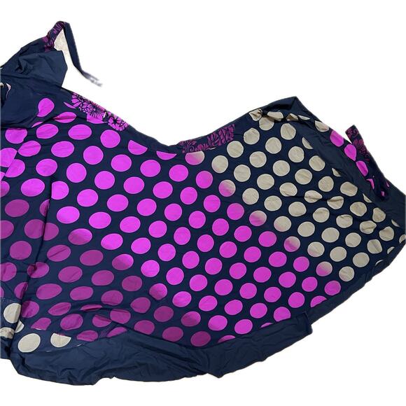 Polka Dot & Paisley Wrap Skirt Navy Purple Pink Asymmetrical Hem Festival Gypsy - Picture 3 of 4